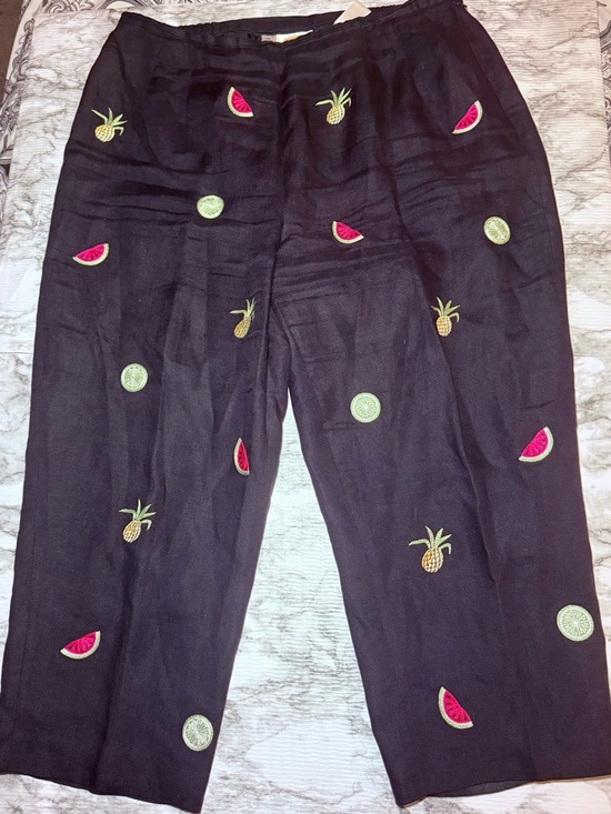 Talbots Other - Talbots Women Black Embroidered Fruit Irish linen 16 W Plus